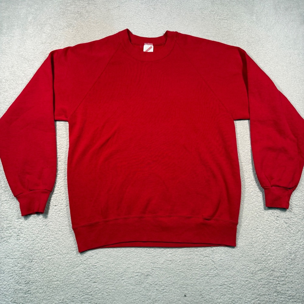 Jerzees Sweatshirt Mens L Red Vintage 90s Blank Raglan Crewneck Made in USA
